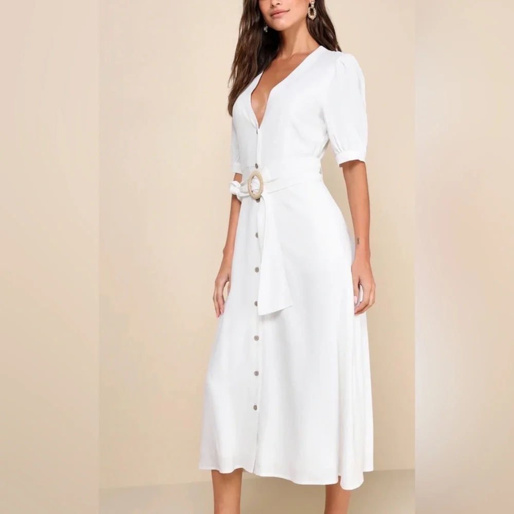 NWT Lulus Blissful Simplicity White Midi Dress - Picture 3 of 13